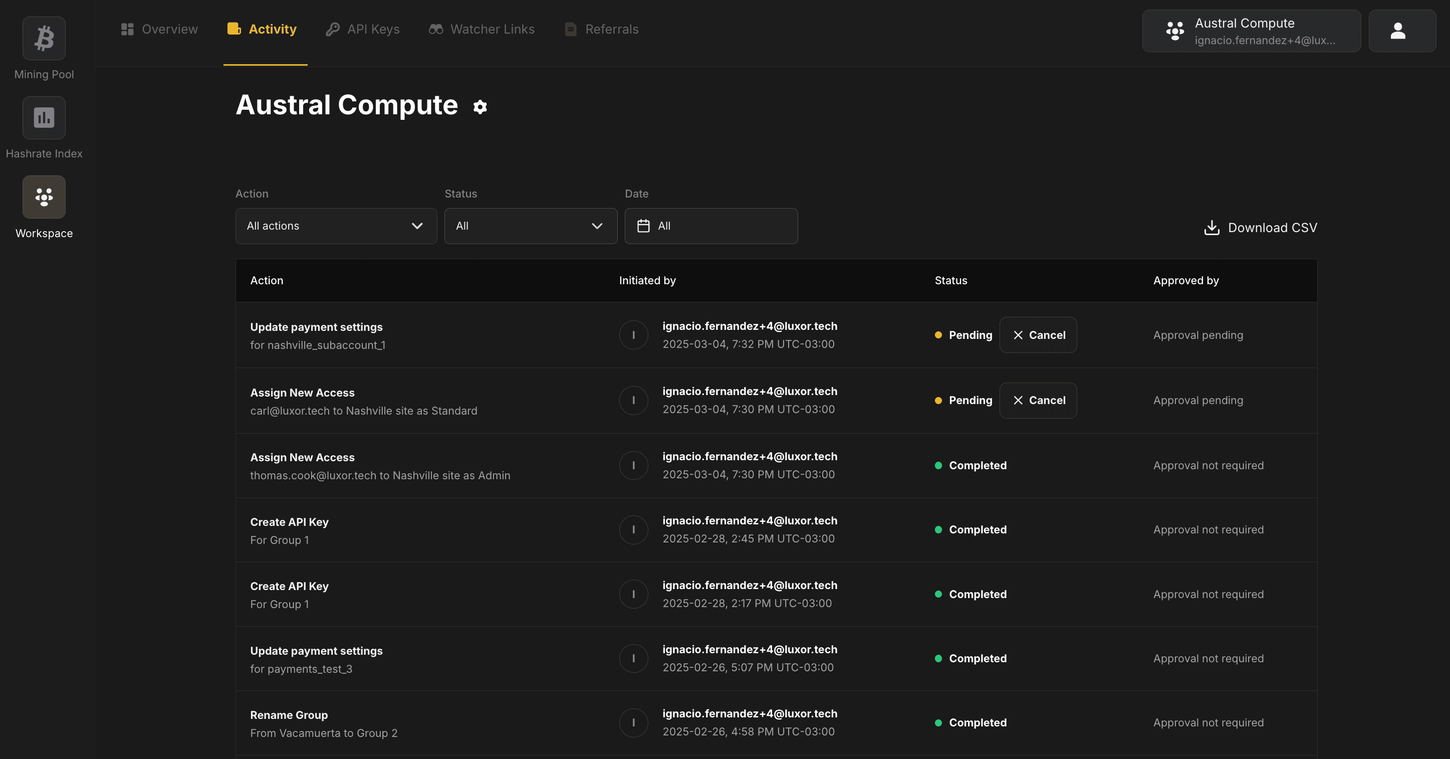Activity Log Page