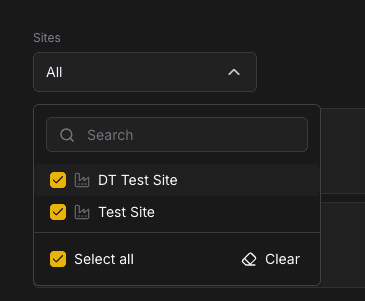 Commander Sites Dropdown menu