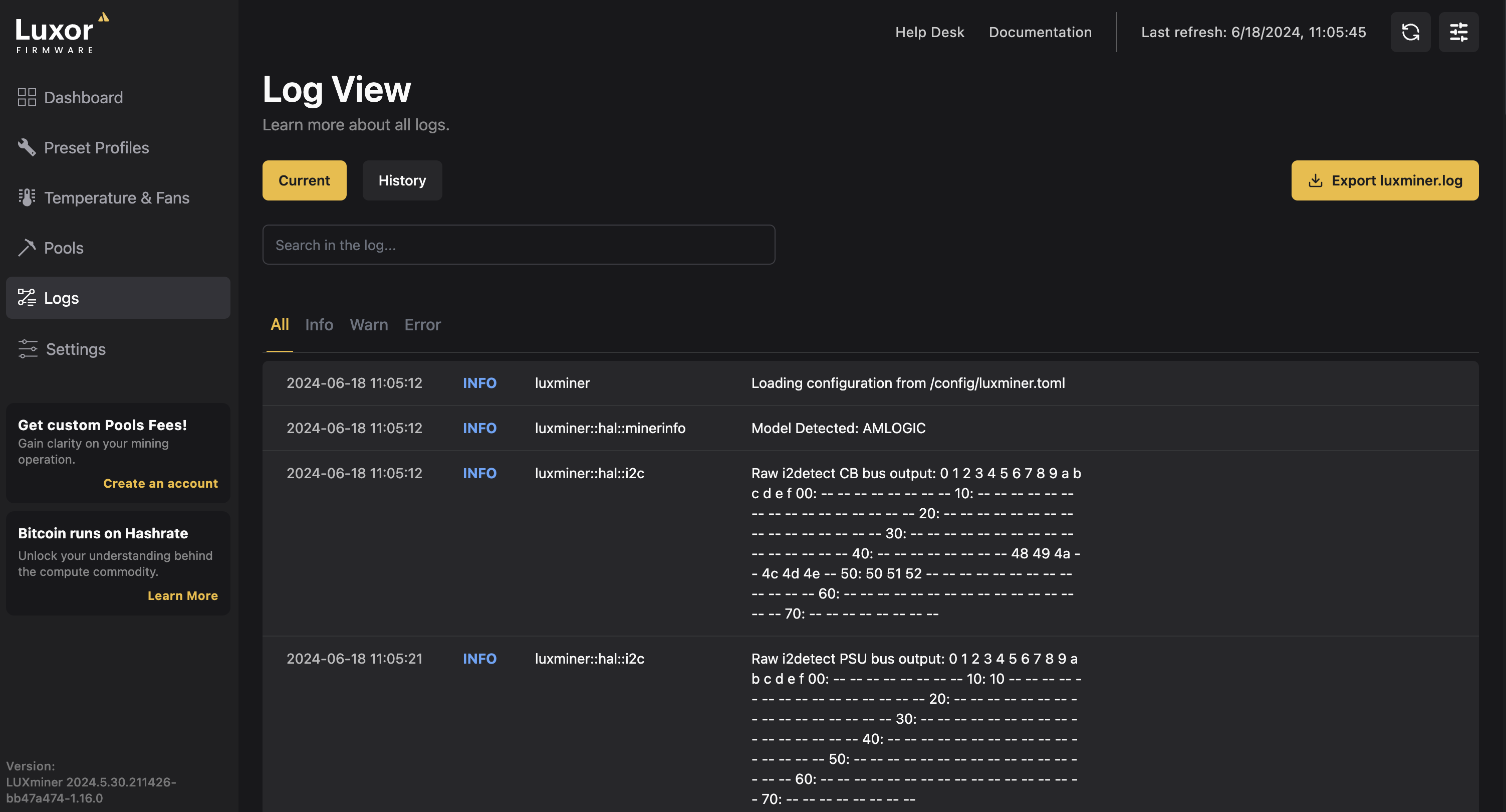 LuxOS Miner Logs