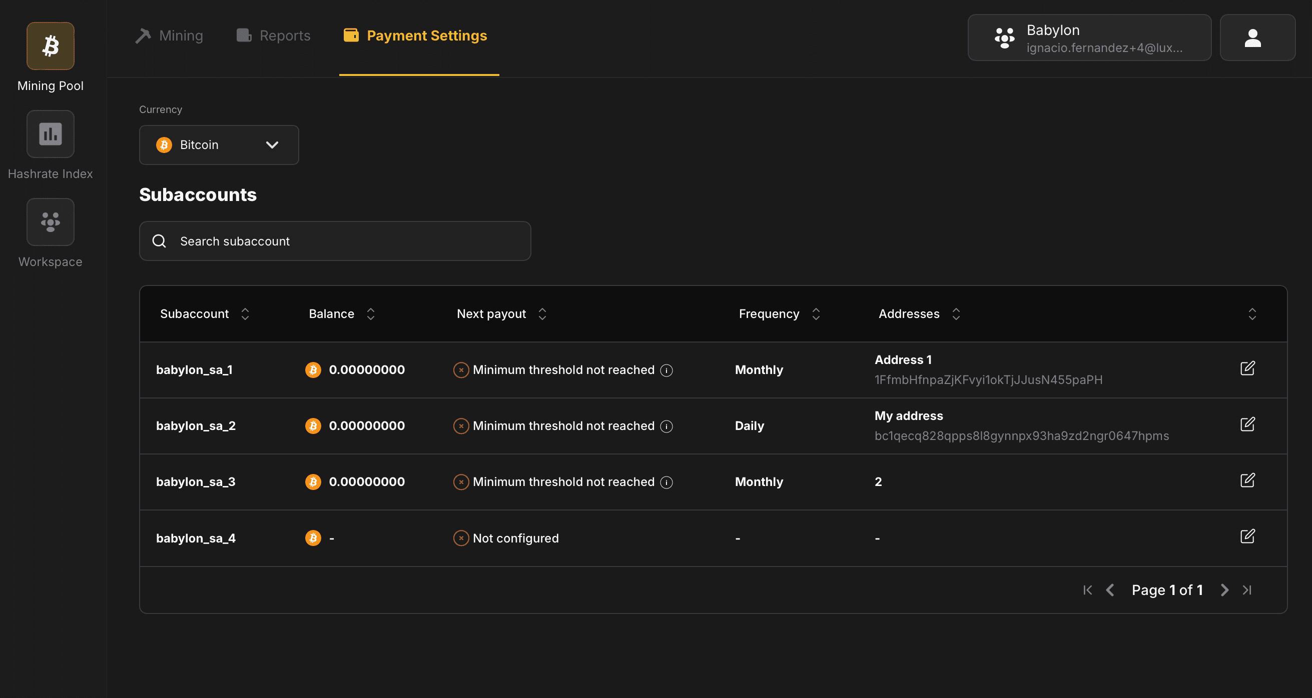 Payment settings page