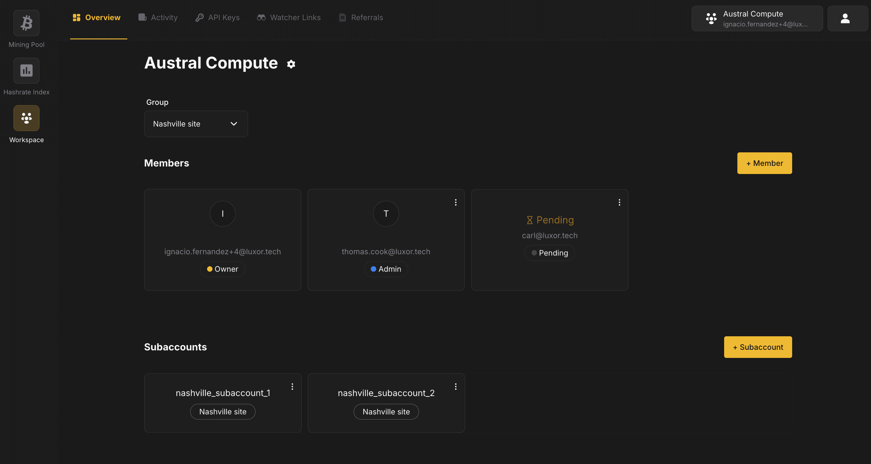 Workspaces Overview Page