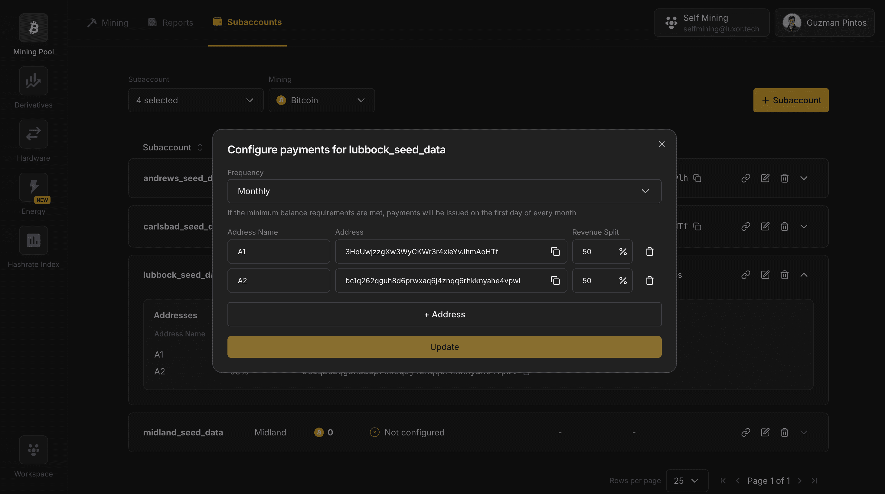 Payment settings page