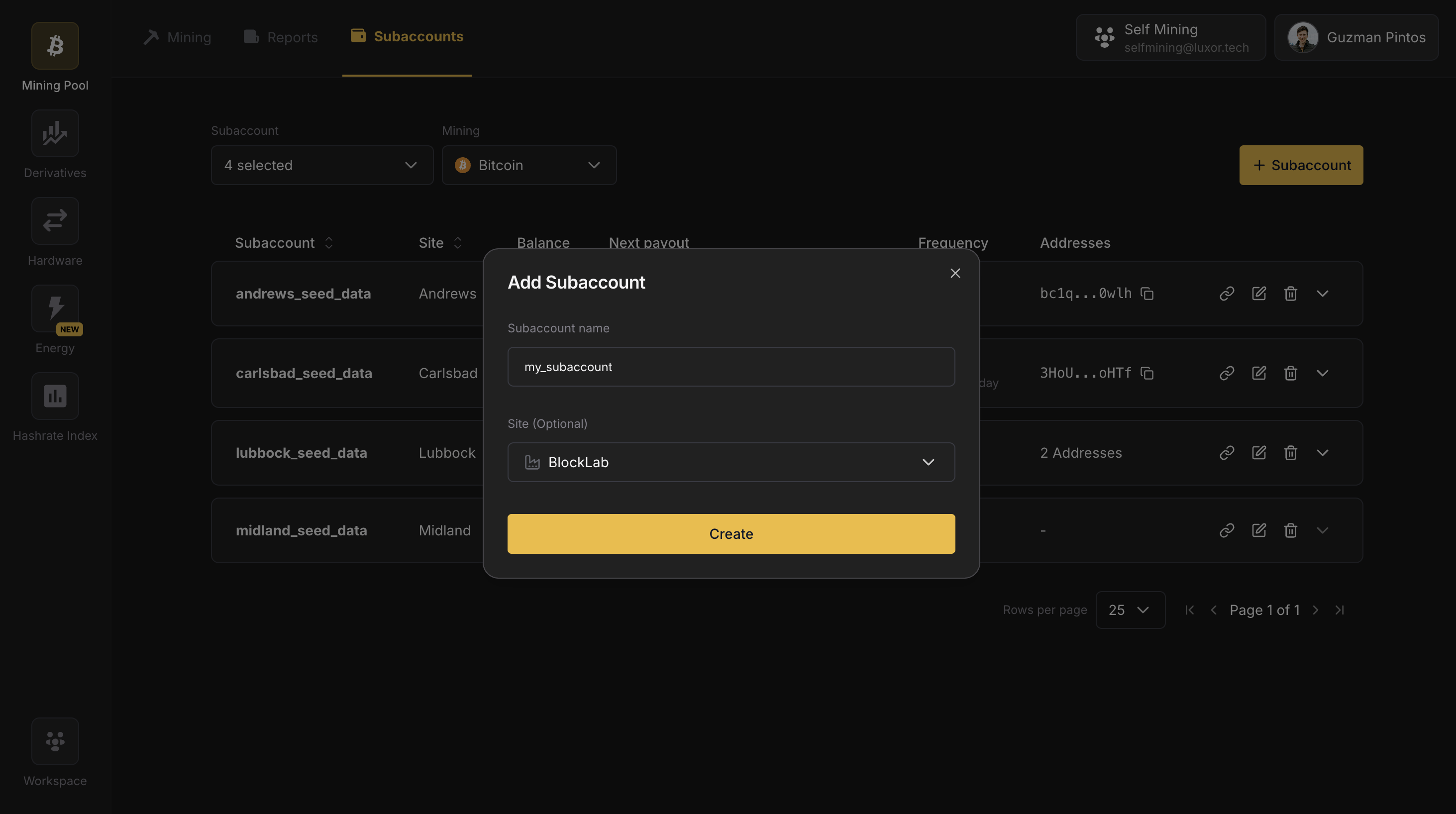 Creating a subaccount