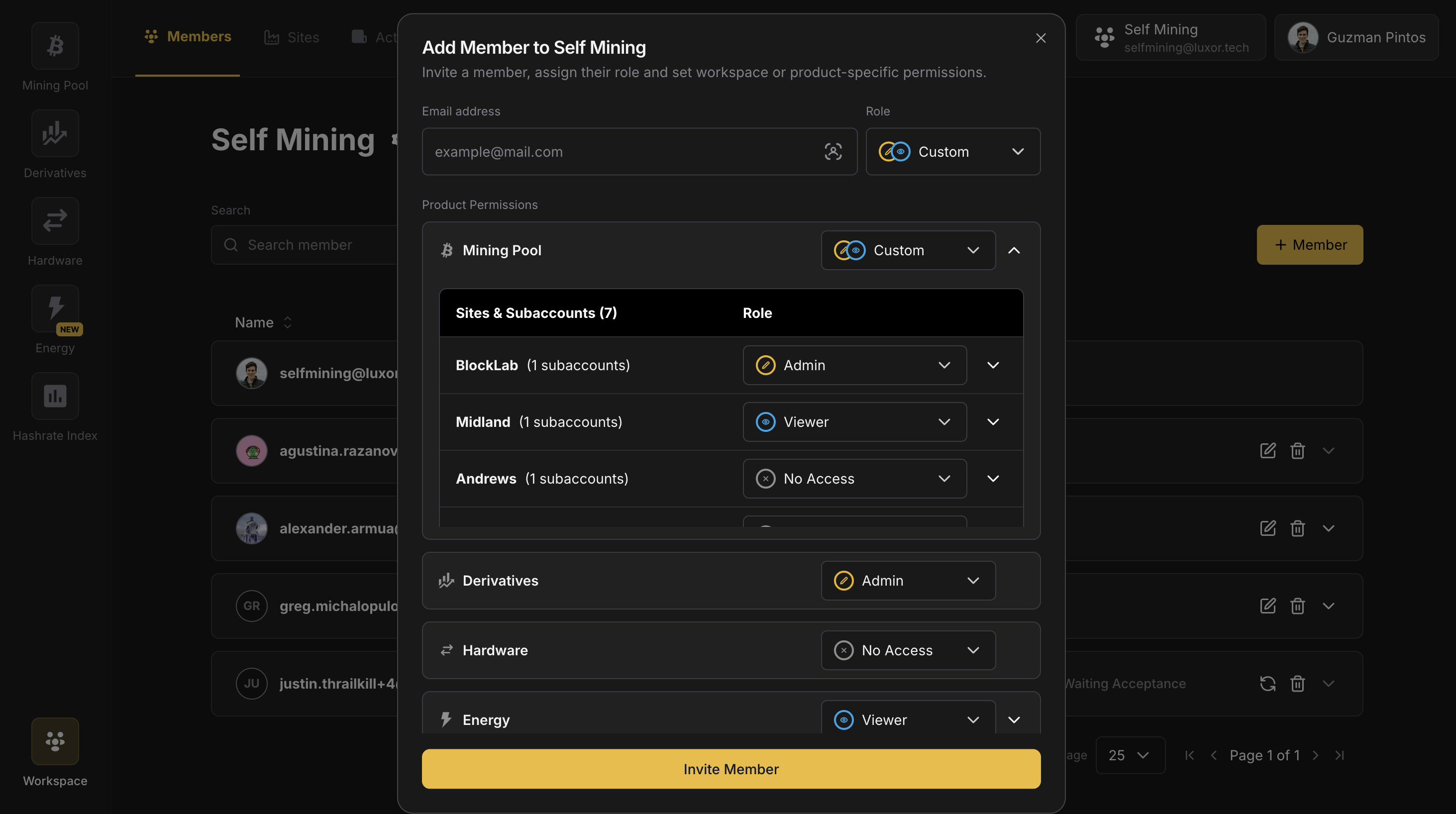 Workspaces Members Modal